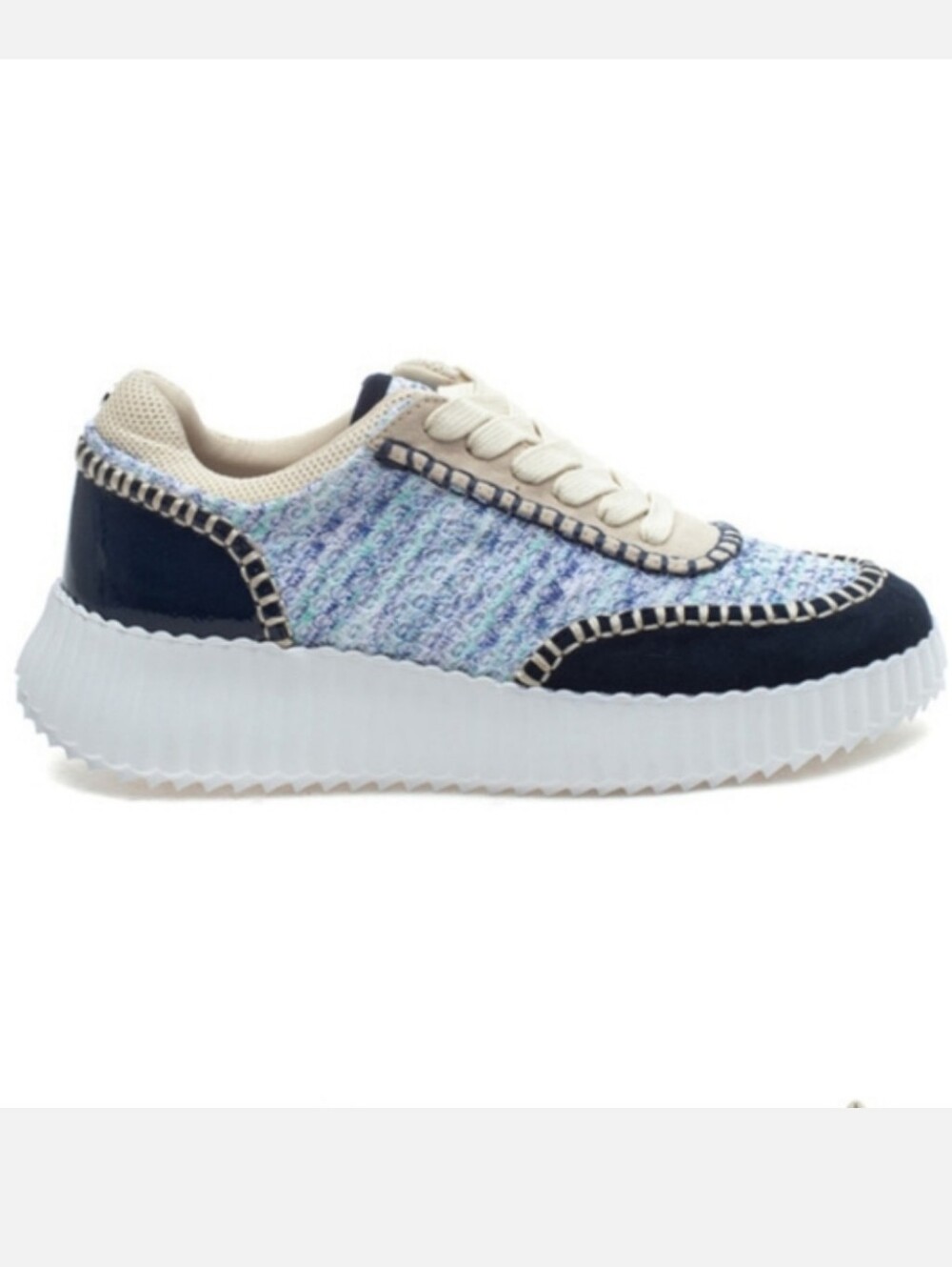 J/SLIDES Charlene Navy & Cream Knit Lace-Up Womens Sneaker Size 8